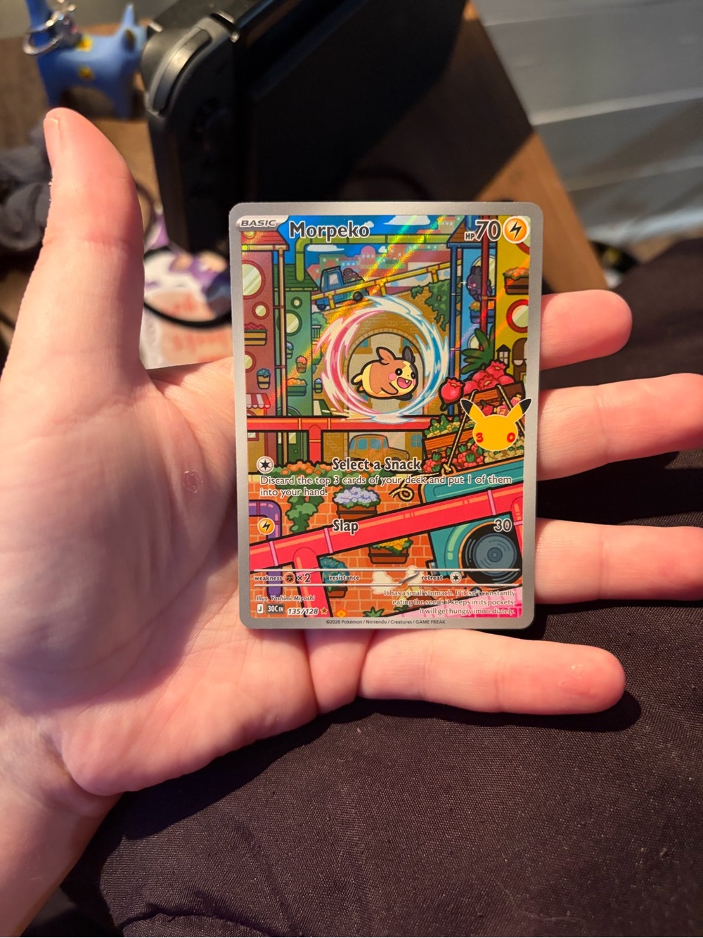 Morpeko Pokémon Holo TCG Card — Colorful Rainbow Art